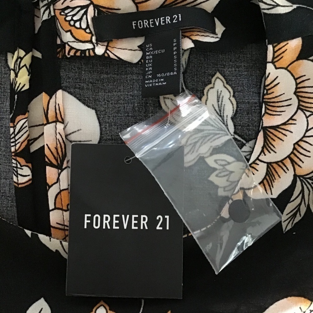 Floral Dress Women’s SMALL Black & Beige Lotus Print Career Forever 21 Tags NEW - Picture 3 of 15